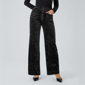 HALARA Halo Black Wide-Leg Velvet Pants Large tall pockets buttons